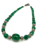 16.25” Genuine Zambian Emerald Nugget Necklace with Pave Diamond Beads and Clasp, Natural Emerald Necklace