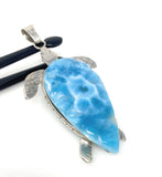Larimar Turtle Silver Pendant, Bohemian Jewelry, Spiritual Healing Crytsal Pendant, Chakra Jewelry, Aura Energy Healing Birthstone Pendant