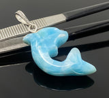 14g Larimar Dolphin Pendant, Silver Pave Diamond Larimar Pendant, Bohemian Jewelry, Dominican Republic Larimar Pendant