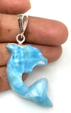 14g Larimar Dolphin Pendant, Silver Pave Diamond Larimar Pendant, Bohemian Jewelry, Dominican Republic Larimar Pendant