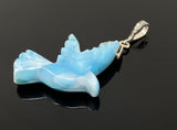 Larimar Pendant, Silver Larimar Bird Pendant, Pave Diamond Gemstone Pendant, Spiritual Healing Chakra Crystal Jewelry, Meditation Jewelry