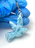 Rare Larimar Bird Pave Diamond Silver Pendant, Spiritual Jewelry, Chakra Healing Gemstone Jewelry, Calmness Crystal Pendant, Gifts for Her