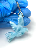 Rare Larimar Bird Pave Diamond Silver Pendant, Spiritual Jewelry, Chakra Healing Gemstone Jewelry, Calmness Crystal Pendant, Gifts for Her