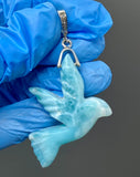 14g Rare Large Larimar Bird Pave Diamond Pendant, Silver Bohemian Jewelry, Dominican Republic Larimar Pendant, Larimar Bird Pendant