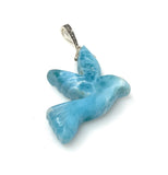 14g Rare Large Larimar Bird Pave Diamond Pendant, Silver Bohemian Jewelry, Dominican Republic Larimar Pendant, Larimar Bird Pendant