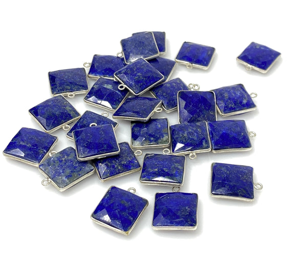 13Pcs Lapis Lazuli Charms, Silver Plated Lapis Lazuli Gemstone Charms, Bulk Jewelry Findings