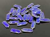 7 Pcs Lapis Lazuli Bar Charms, Silver Plated Lapis Lazuli Gemstone Charms, Bulk Jewelry Findings