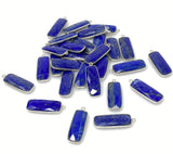 7 Pcs Lapis Lazuli Bar Charms, Silver Plated Lapis Lazuli Gemstone Charms, Bulk Jewelry Findings