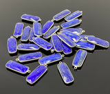 7 Pcs Lapis Lazuli Bar Charms, Silver Plated Lapis Lazuli Gemstone Charms, Bulk Jewelry Findings