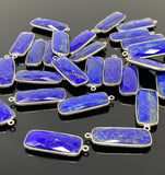 7 Pcs Lapis Lazuli Bar Charms, Silver Plated Lapis Lazuli Gemstone Charms, Bulk Jewelry Findings