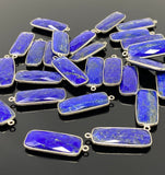 7 Pcs Lapis Lazuli Bar Charms, Silver Plated Lapis Lazuli Gemstone Charms, Bulk Jewelry Findings