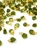 10 Pcs Peridot Electroplated Charms , Natural Peridot Rough Pendant Charms, Bulk Wholesale Jewelry Supplies, 12x6mm - 13x9mm