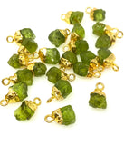 10 Pcs Peridot Electroplated Charms , Natural Peridot Rough Pendant Charms, Bulk Wholesale Jewelry Supplies, 12x6mm - 13x9mm