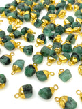10 Pcs Emerald Electroplated Charms , Natural Emerald Rough Pendant Charms, Bulk Wholesale Jewelry Supplies, 12x7mm - 14x9mm