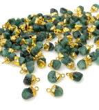 10 Pcs Emerald Electroplated Charms , Natural Emerald Rough Pendant Charms, Bulk Wholesale Jewelry Supplies, 12x7mm - 14x9mm