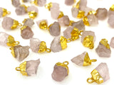 10 Pcs Raw Rose Quartz Electroplated Charms , Natural Rose Quartz Rough Pendant Charms, Bulk Wholesale Jewelry Supplies, 12mm- 15mm