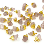 10 Pcs Raw Rose Quartz Electroplated Charms , Natural Rose Quartz Rough Pendant Charms, Bulk Wholesale Jewelry Supplies, 12mm- 15mm