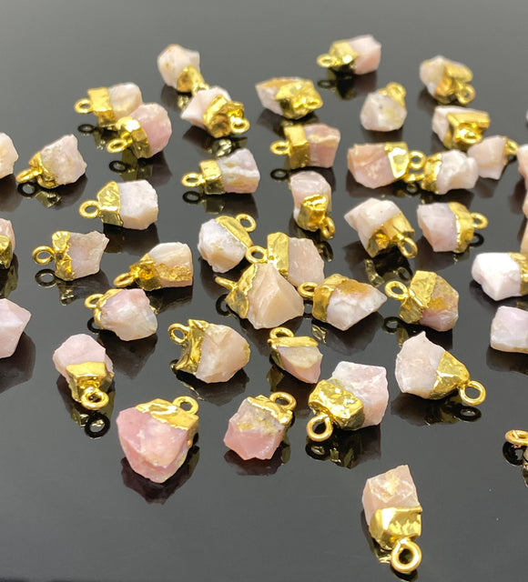 10 Pcs Pink Opal Raw Cap Charms , Natural Pink Opal Rough Electroplated Charms, Bulk Wholesale Jewelry Supplies, 12mm- 15mm