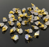 10 Pcs Rainbow Moonstone Raw Cap Charms , Natural Rainbow Moonstone Rough Electroplated Charms, Bulk Wholesale Jewelry Supplies, 12mm- 15mm