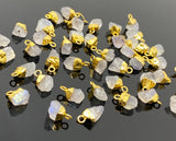 10 Pcs Rainbow Moonstone Raw Cap Charms , Natural Rainbow Moonstone Rough Electroplated Charms, Bulk Wholesale Jewelry Supplies, 12mm- 15mm
