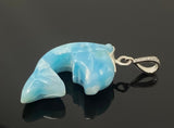 Larimar Dolphin Pendant - 14g Silver Pave Diamond Larimar Pendant , Spiritual Emotional Healing Chakra Jewelry, December Birthstone Gifts