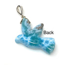 Larimar Pendant, Silver Larimar Bird Pendant, Pave Diamond Gemstone Pendant, Spiritual Healing Chakra Crystal Jewelry, Meditation Jewelry