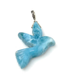 14g Rare Large Larimar Bird Pave Diamond Pendant, Silver Bohemian Jewelry, Dominican Republic Larimar Pendant, Larimar Bird Pendant