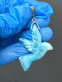14g Rare Large Larimar Bird Pave Diamond Pendant, Silver Bohemian Jewelry, Dominican Republic Larimar Pendant, Larimar Bird Pendant