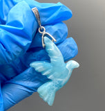 Larimar Pendant, Pave Diamond Silver Larimar Bird Jewelry, Spiritual Gemstone Jewelry, Throat Chakra Crystal Healing Jewelry Gifts for Her