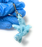 Rare Larimar Bird Pave Diamond Silver Pendant, Spiritual Jewelry, Chakra Healing Gemstone Jewelry, Calmness Crystal Pendant, Gifts for Her