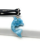 14g Larimar Dolphin Pendant, Silver Pave Diamond Larimar Pendant, Bohemian Jewelry, Dominican Republic Larimar Pendant