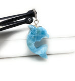 Larimar Dolphin Pendant - 14g Silver Pave Diamond Larimar Pendant , Spiritual Emotional Healing Chakra Jewelry, December Birthstone Gifts