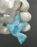 16g Rare Large Larimar Bird Pendant, Pave Diamond Larimar Pendant, Silver Bohemian Jewelry, Dominican Republic Larimar Pendant