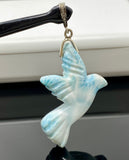 16g Rare Large Larimar Bird Pendant, Pave Diamond Larimar Pendant, Silver Bohemian Jewelry, Dominican Republic Larimar Pendant