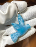 18g Rare Large Larimar Bird Pendant, Pave Diamond Larimar Pendant, Silver Bohemian Jewelry, Dominican Republic Larimar Pendant