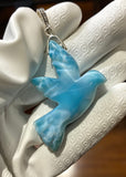 18g Rare Large Larimar Bird Pendant, Pave Diamond Larimar Pendant, Silver Bohemian Jewelry, Dominican Republic Larimar Pendant
