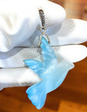 16g Rare Large Larimar Bird Pendant, Pave Diamond Larimar Pendant, Silver Bohemian Jewelry, Dominican Republic Larimar Pendant