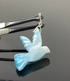 16g Rare Large Larimar Bird Pendant, Pave Diamond Larimar Pendant, Silver Bohemian Jewelry, Dominican Republic Larimar Pendant