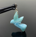 14g Rare Large Larimar Bird Pave Diamond Pendant, Silver Bohemian Jewelry, Dominican Republic Larimar Pendant, Larimar Bird Pendant