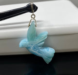14g Rare Large Larimar Bird Pave Diamond Pendant, Silver Bohemian Jewelry, Dominican Republic Larimar Pendant, Larimar Bird Pendant