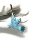 16g Rare Large Larimar Bird Pendant, Pave Diamond Larimar Pendant, Silver Bohemian Jewelry, Dominican Republic Larimar Pendant