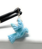 18g Rare Large Larimar Bird Pendant, Pave Diamond Larimar Pendant, Silver Bohemian Jewelry, Dominican Republic Larimar Pendant