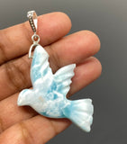18g Rare Large Larimar Bird Pendant, Pave Diamond Larimar Pendant, Silver Bohemian Jewelry, Dominican Republic Larimar Pendant