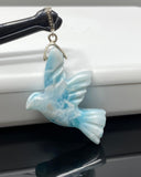 18g Rare Large Larimar Bird Pendant, Pave Diamond Larimar Pendant, Silver Bohemian Jewelry, Dominican Republic Larimar Pendant