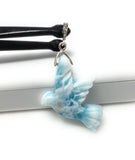 18g Rare Large Larimar Bird Pendant, Pave Diamond Larimar Pendant, Silver Bohemian Jewelry, Dominican Republic Larimar Pendant