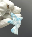 16g Rare Large Larimar Bird Pendant, Pave Diamond Larimar Pendant, Silver Bohemian Jewelry, Dominican Republic Larimar Pendant