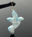 16g Rare Large Larimar Bird Pendant, Pave Diamond Larimar Pendant, Silver Bohemian Jewelry, Dominican Republic Larimar Pendant