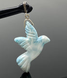 16g Rare Large Larimar Bird Pendant, Pave Diamond Larimar Pendant, Silver Bohemian Jewelry, Dominican Republic Larimar Pendant