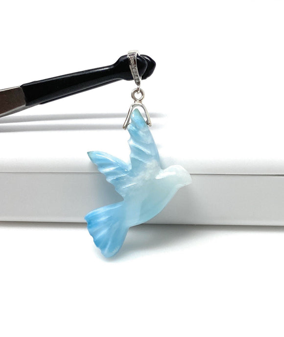 16g Rare Large Larimar Bird Pendant, Pave Diamond Larimar Pendant, Silver Bohemian Jewelry, Dominican Republic Larimar Pendant