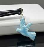 18g Rare Large Larimar Bird Pendant, Pave Diamond Larimar Pendant, Silver Bohemian Jewelry, Dominican Republic Larimar Pendant